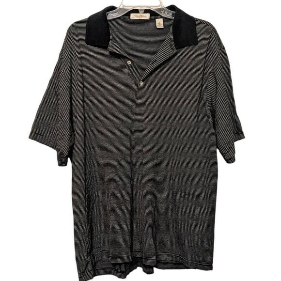 Peter Millar Polo Shirt Men's Large Black White Striped Short Sleeve Golf Cotton - Picture 1 of 12
